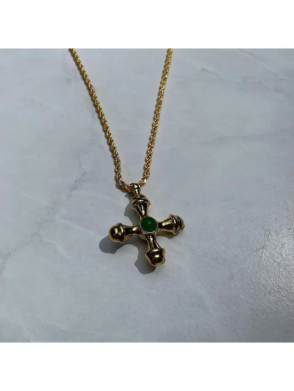Y2k 2000s style Cyber Star Cross Pendant Gold Rope Chain Necklace. Stainless